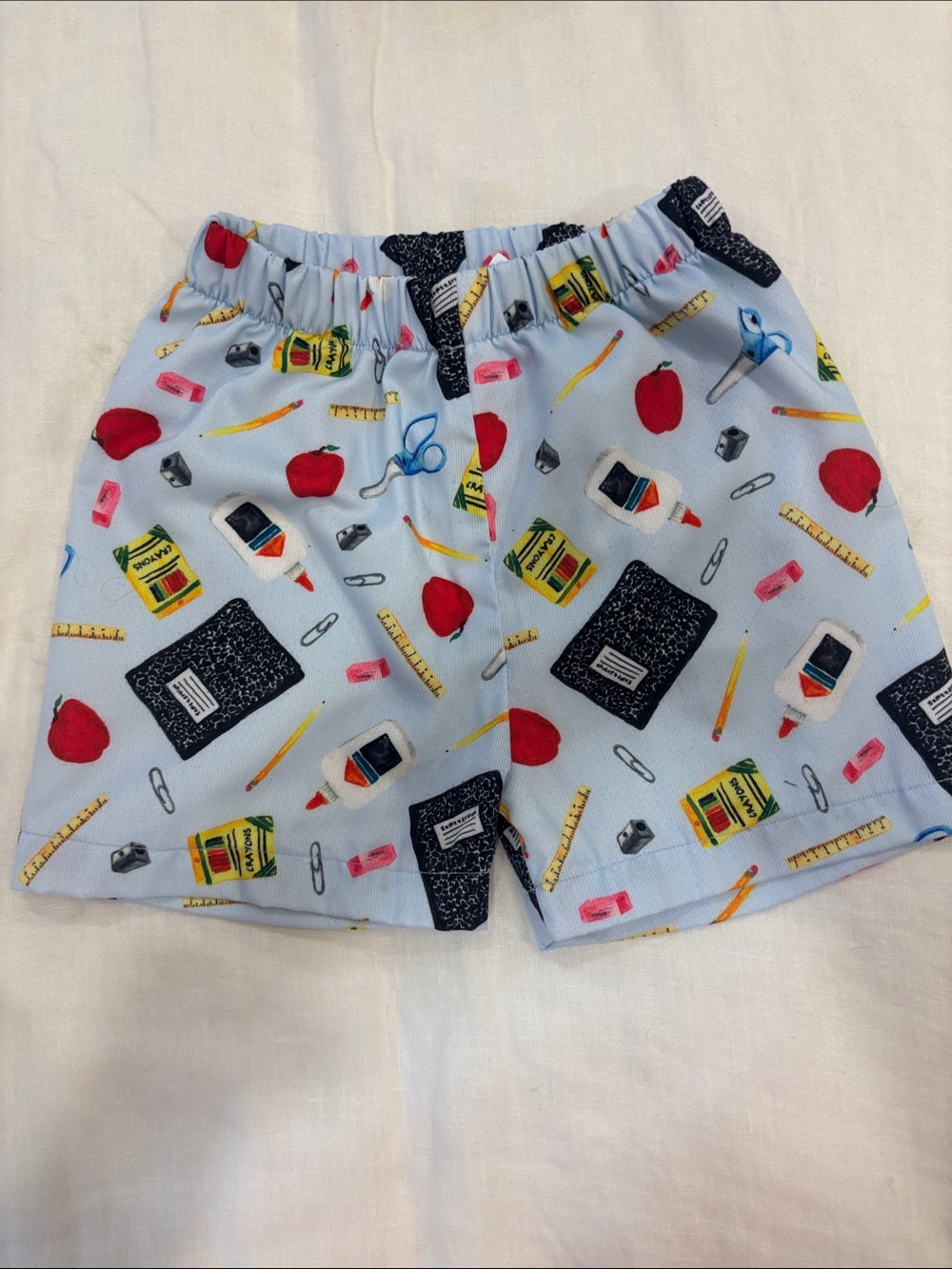 Kids Light Blue School Supplies Print Shorts